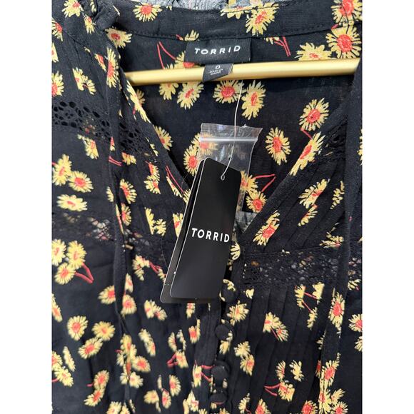 Torrid Lenny Peasant Long Sleeve Peasant Blouse – Black Floral – Sz L - NWT - Picture 6 of 8